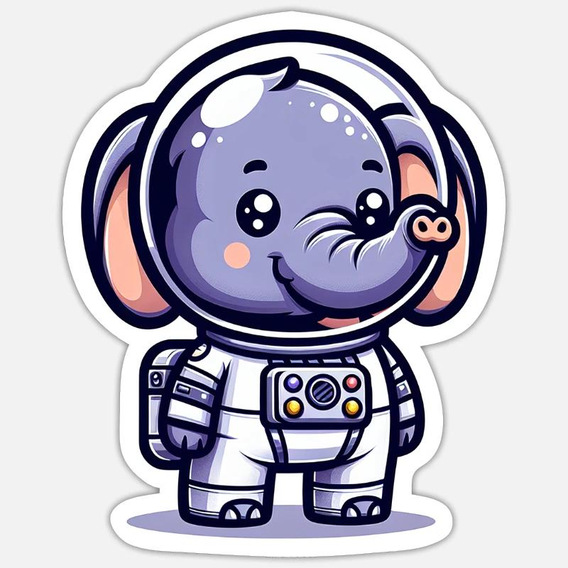 Éléphant mignon astronaute - Sticker taille S (10 x 10 cm) - blanc mat