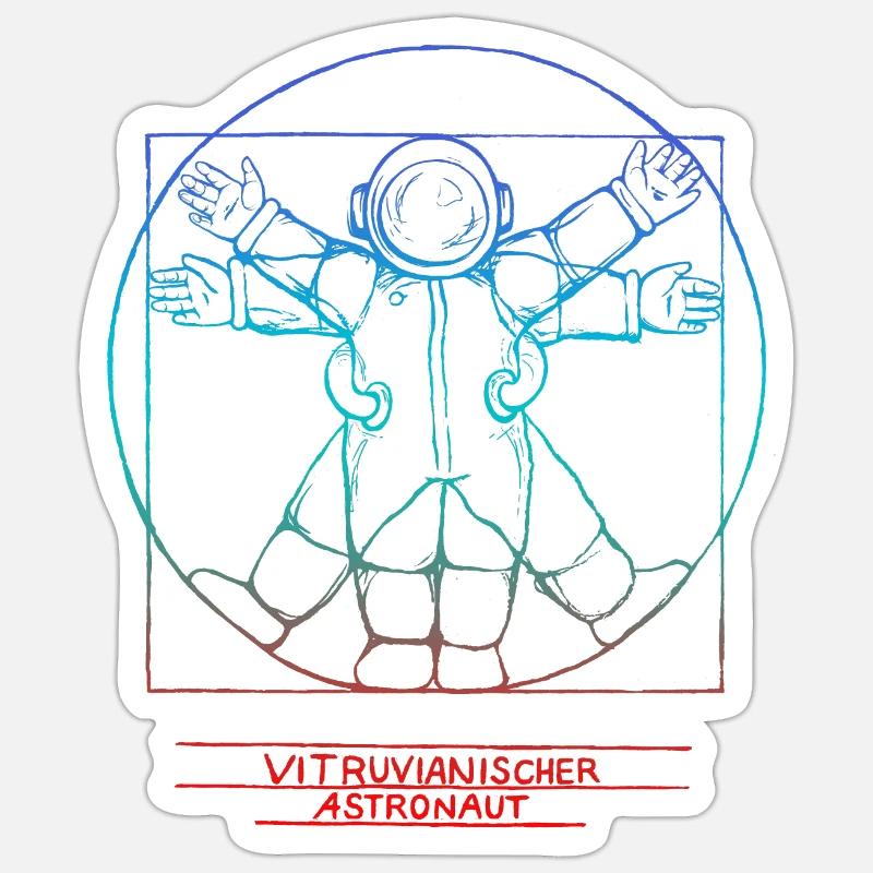 Vitruve Astronaute Coloré - Sticker taille S (10 x 10 cm) - blanc mat