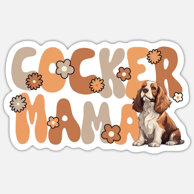 Cocker Spaniel Groovy Cocker Mama - Sticker Größe S (10 x 10 cm) - Mattweiß