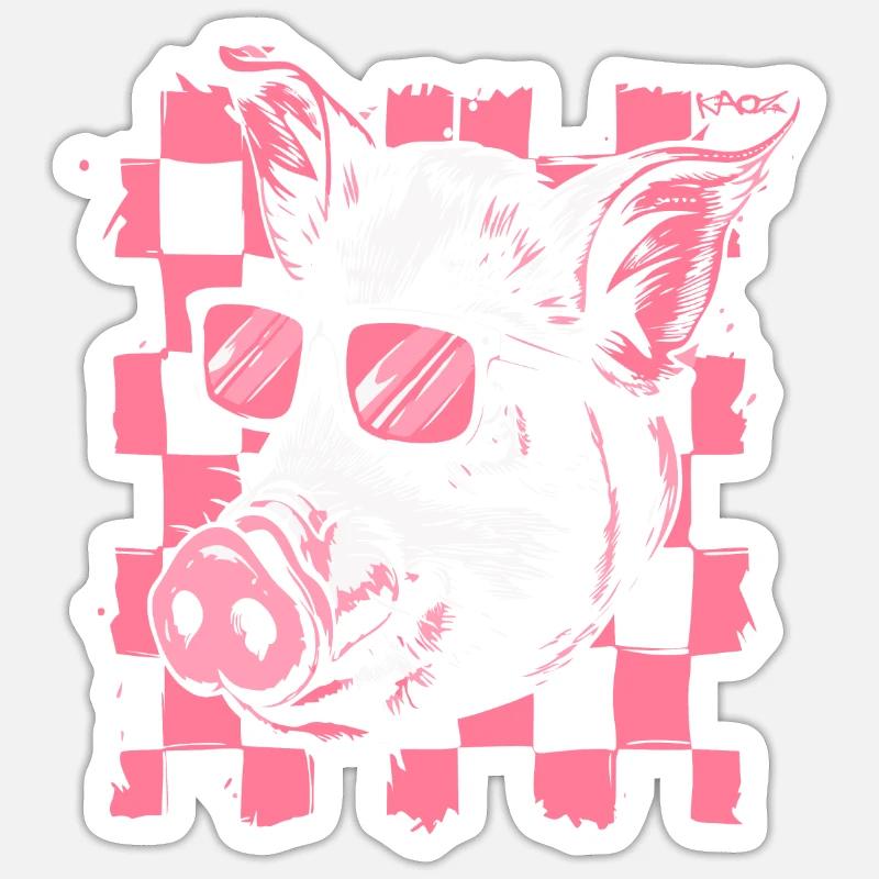 Cool Checkered Flag Pig - Sticker size S (10 x 10 cm) - white matte