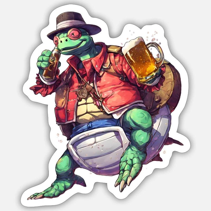 Chill & Shell: Schildkröte mit Bier-Tee - Sticker Größe S (10 x 10 cm) - Mattweiß