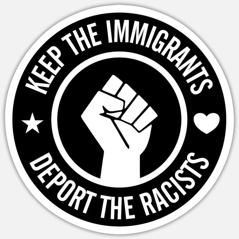 Protéger les migrants - Expulser les racistes - Sticker taille S (10 x 10 cm) - blanc mat
