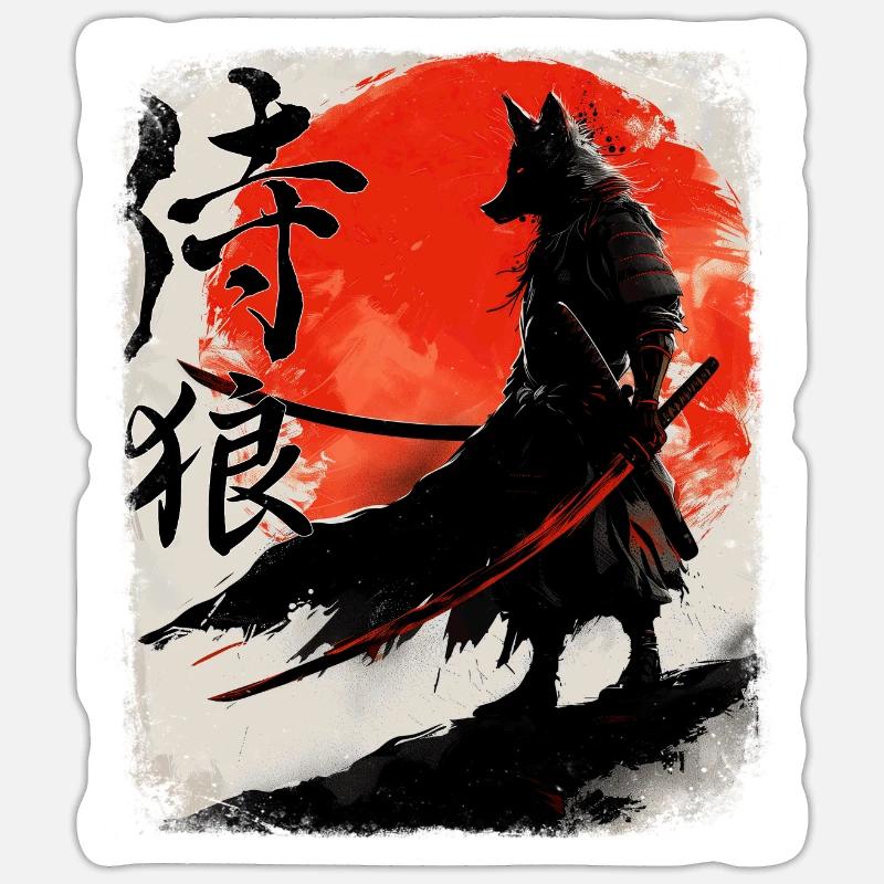 Samurai Wolf Kanji Ninja Budo Kampfkunst Wolf Sticker Größe S (10 x 10 cm)