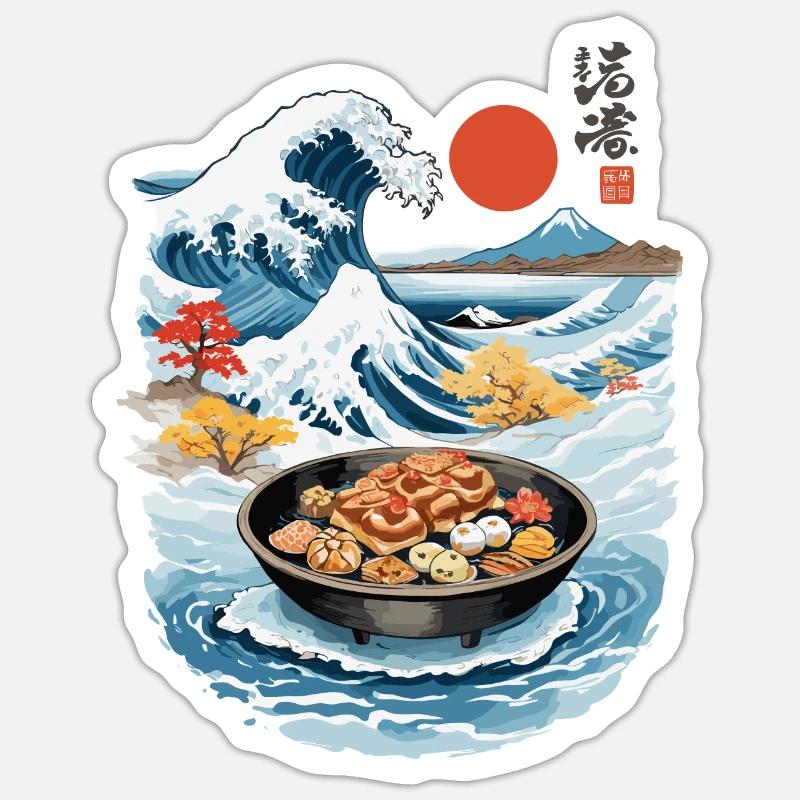 Japon Tea Time Ukiyo-E Rétro Gâteau Artwork - Sticker taille S (10 x 10 cm) - blanc mat