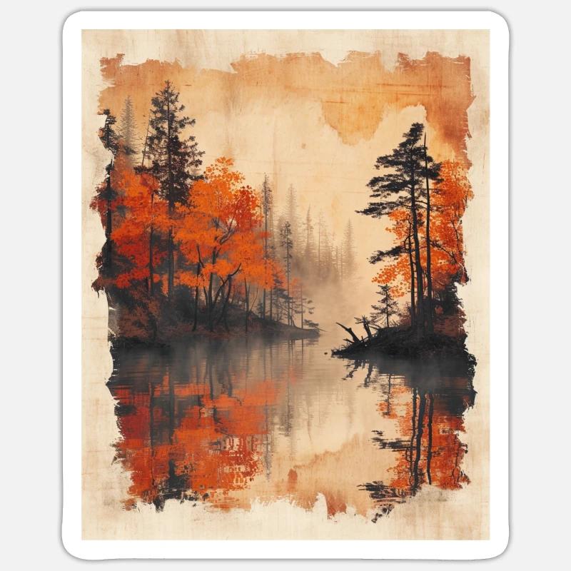Classic Scenery Papyrus Scroll Onsen Japanese - Sticker size S (10 x 10 cm) - white matte