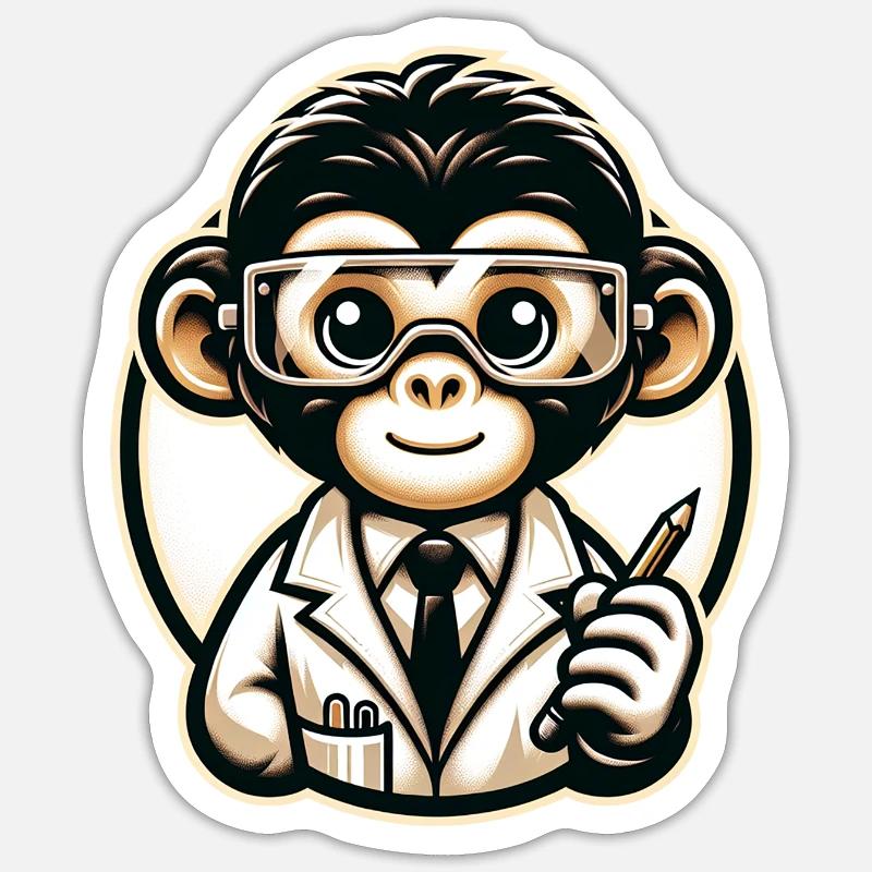 Cute Monkey Scientist Sticker Größe S (10 x 10 cm)