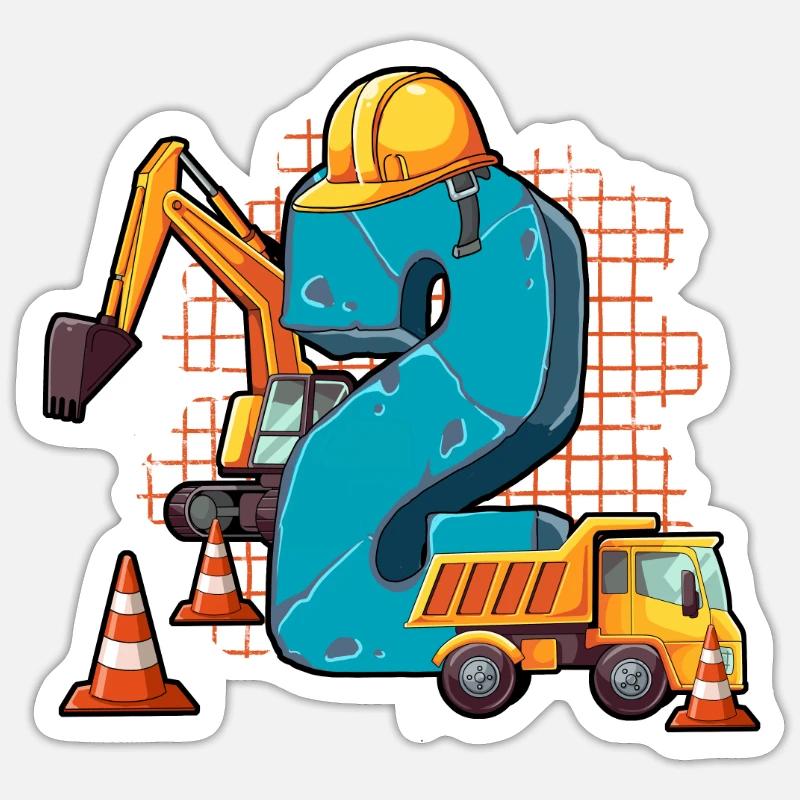 Construction Machinery 2nd Birthday - Sticker size S (10 x 10 cm) - white matte