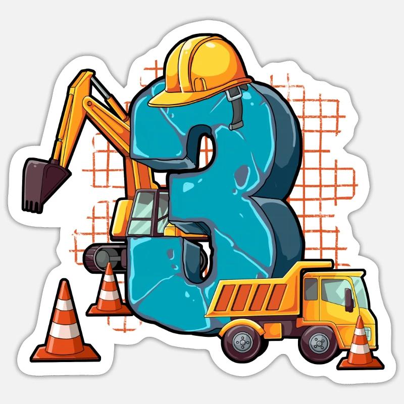 Machines de construction 3e anniversaire - Sticker taille S (10 x 10 cm) - blanc mat