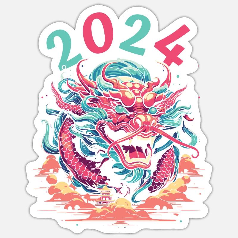 Année du Dragon 2024 - Sticker taille S (10 x 10 cm) - blanc mat