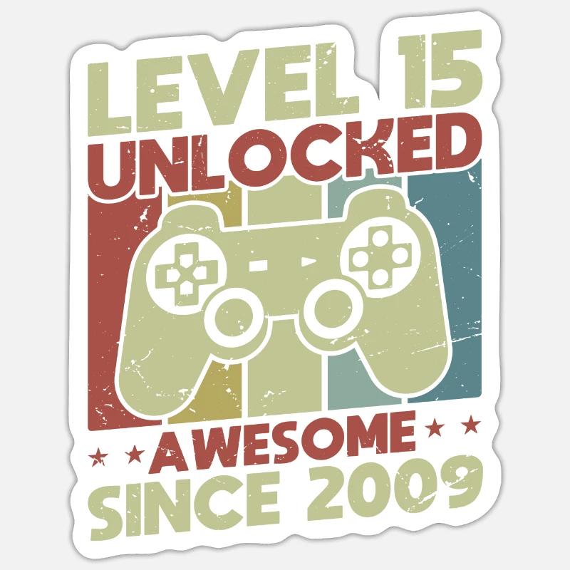 Level 15 freigeschaltet - Sticker Größe S (10 x 10 cm) - Mattweiß