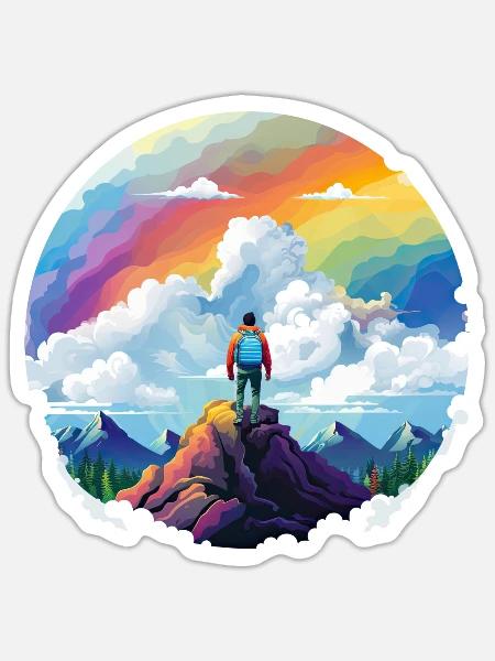 Mountain Hiking Rainbow Nature Outdoor Climbing - Sticker Größe S (10 x 10 cm) - Mattweiß