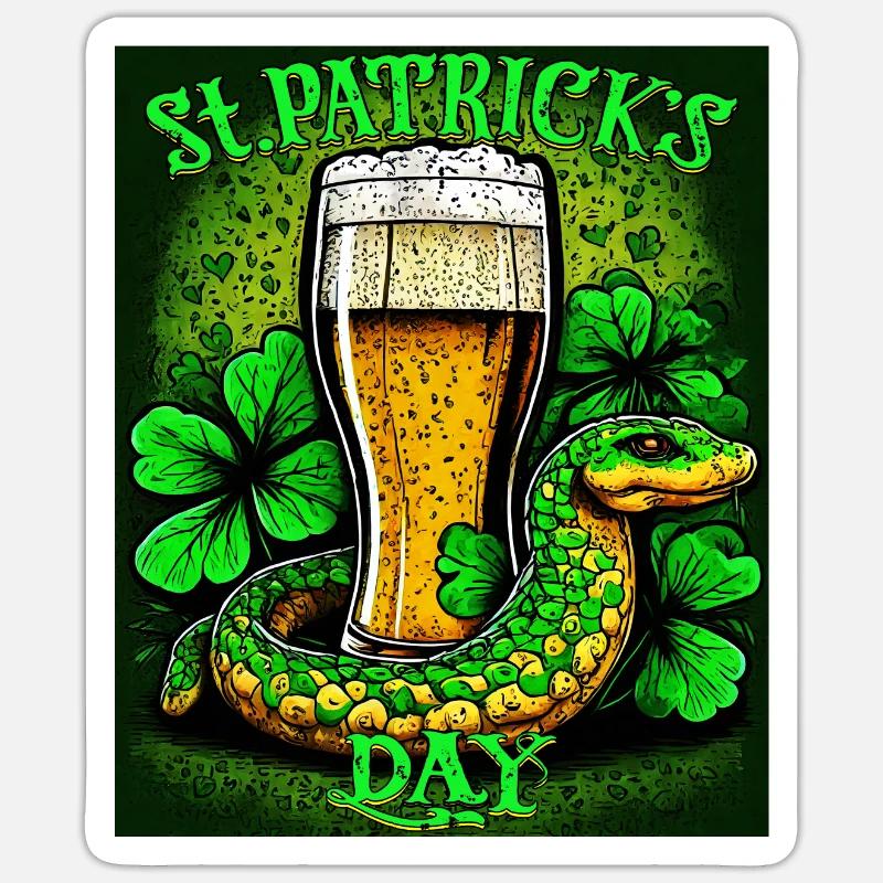 JOUR DE LA SAINT-PATRICK SERPENT BIÈRE TRÈFLE Sticker taille S (10 x 10 cm)