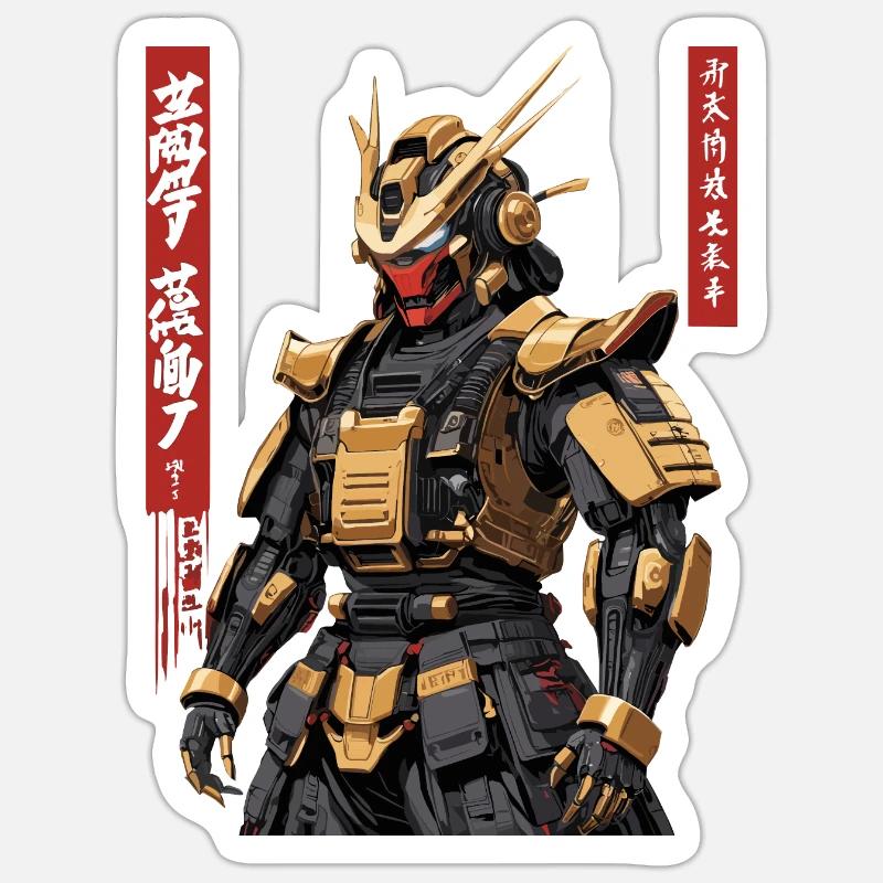 Robot samouraï - Sticker taille S (10 x 10 cm) - blanc mat