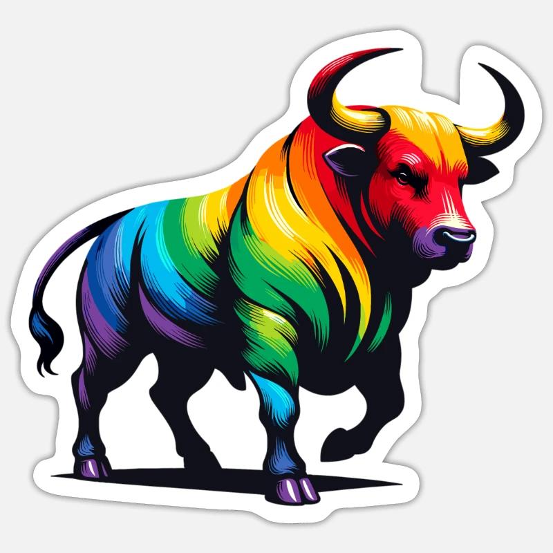 Stier Sternzeichen Sternzeichen Lebendiges Regenbogen-Design - Sticker Größe S (10 x 10 cm) - Mattweiß