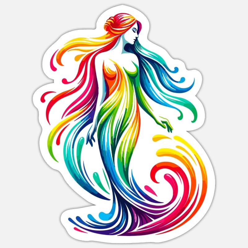 Jungfrau Sternzeichen Lebendiges Regenbogen-Design - Sticker Größe S (10 x 10 cm) - Mattweiß