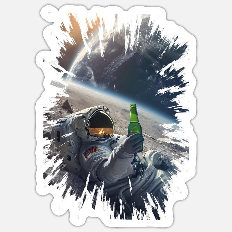 Astronaut mit Bier - Sticker Größe S (10 x 10 cm) - Mattweiß