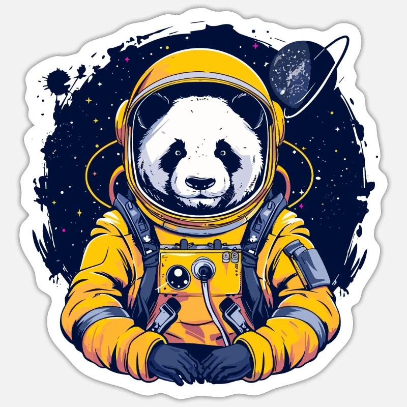 Panda Astronaut - Bamboo Rocket Adventures - Sticker Größe S (10 x 10 cm) - Mattweiß