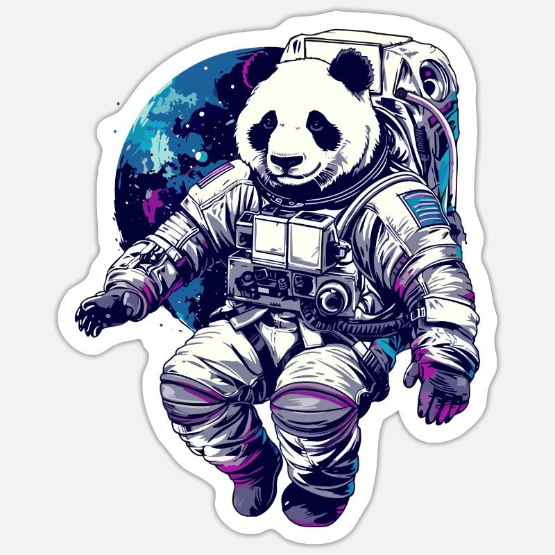 Panda Astronaut - Bamboo Rocket Adventures - Sticker Größe S (10 x 10 cm) - Mattweiß