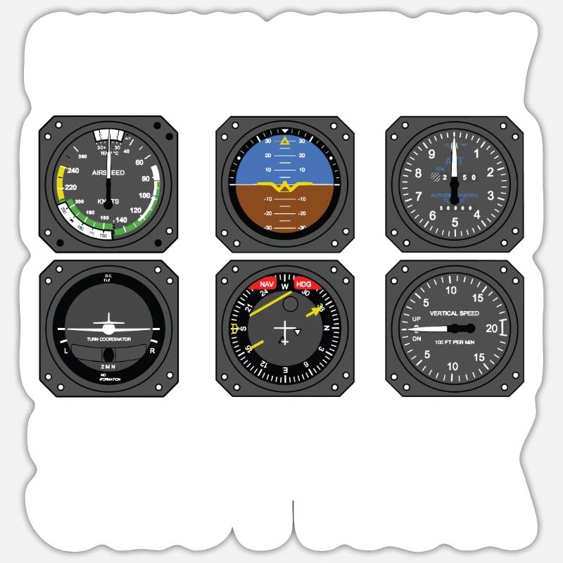Funny Pilot Six Pack Aviation Flight Simulation - Sticker Größe S (10 x 10 cm) - Mattweiß