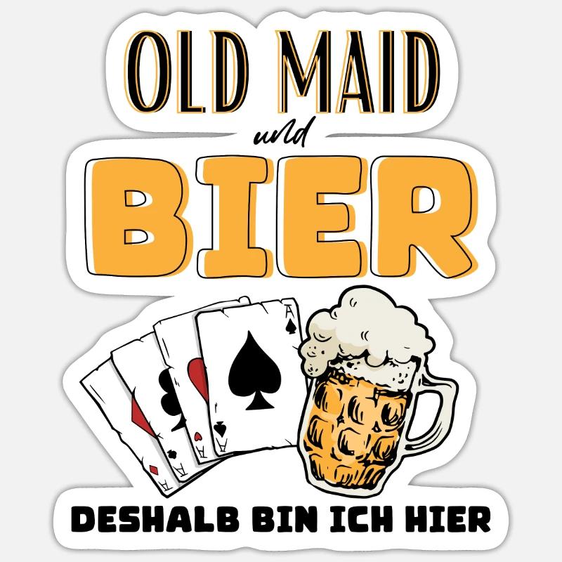 Old Maid und Bier - Sticker Größe S (10 x 10 cm) - Mattweiß