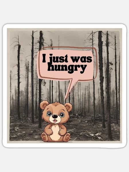 Kleiner Bär mit großem Hunger - Sticker Größe S (10 x 10 cm) - Mattweiß