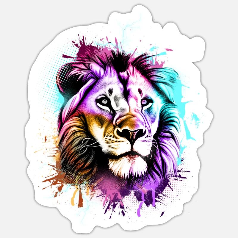 Löwe Bunt - Sticker Größe S (10 x 10 cm) - Mattweiß