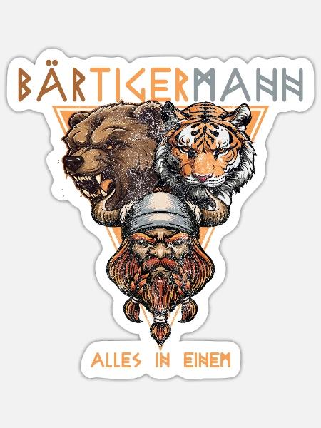Wikinger - Bärtigermann Bär Tiger Mann - Sticker Größe S (10 x 10 cm) - Mattweiß