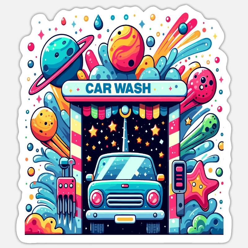 Style comique de lave-auto - Sticker taille S (10 x 10 cm) - blanc mat