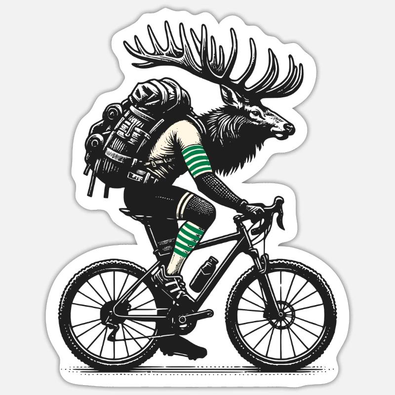 Radfahrender Elch mit Rucksack Camping - Sticker Größe S (10 x 10 cm) - Mattweiß