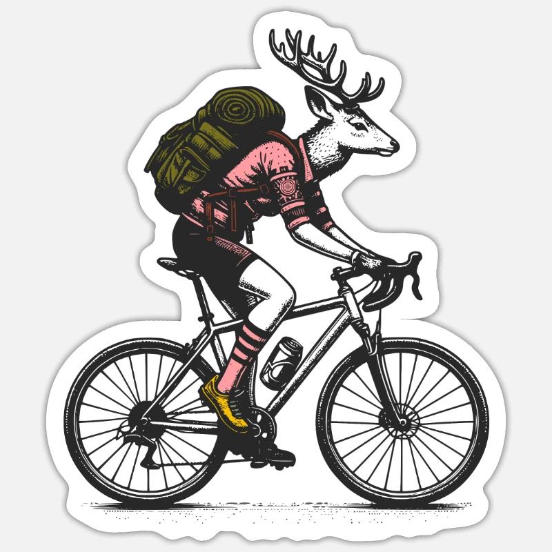 Cycling deer with backpack - Sticker size S (10 x 10 cm) - white matte