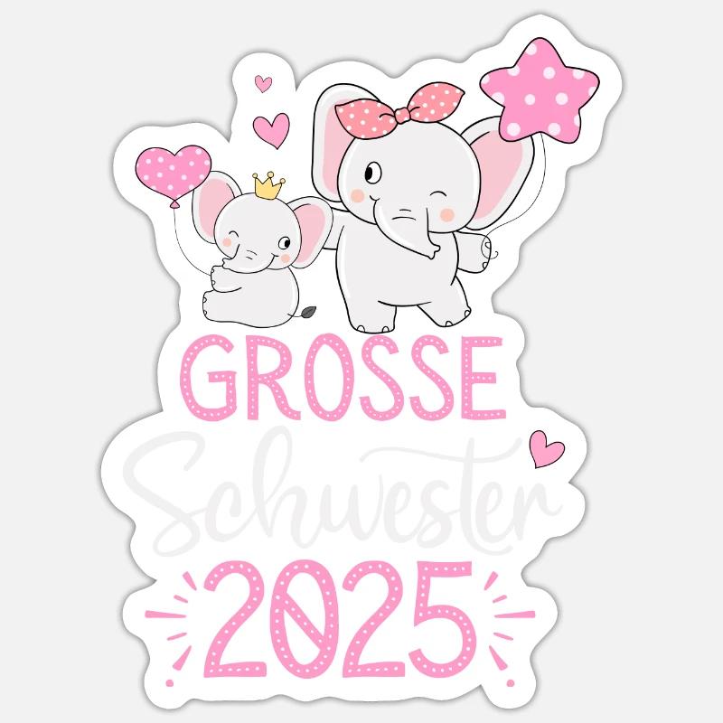 Ich werde große Schwester 2025 Elefanten Mädchen - Sticker Größe S (10 x 10 cm) - Mattweiß