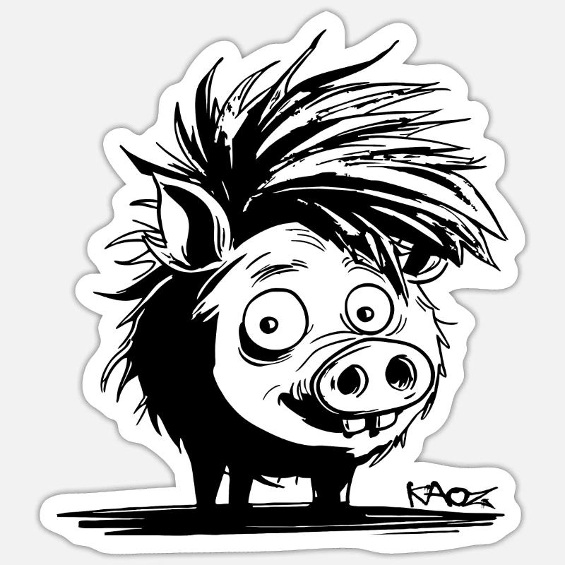 Cochon Punk Mignon - Sticker taille S (10 x 10 cm) - blanc mat