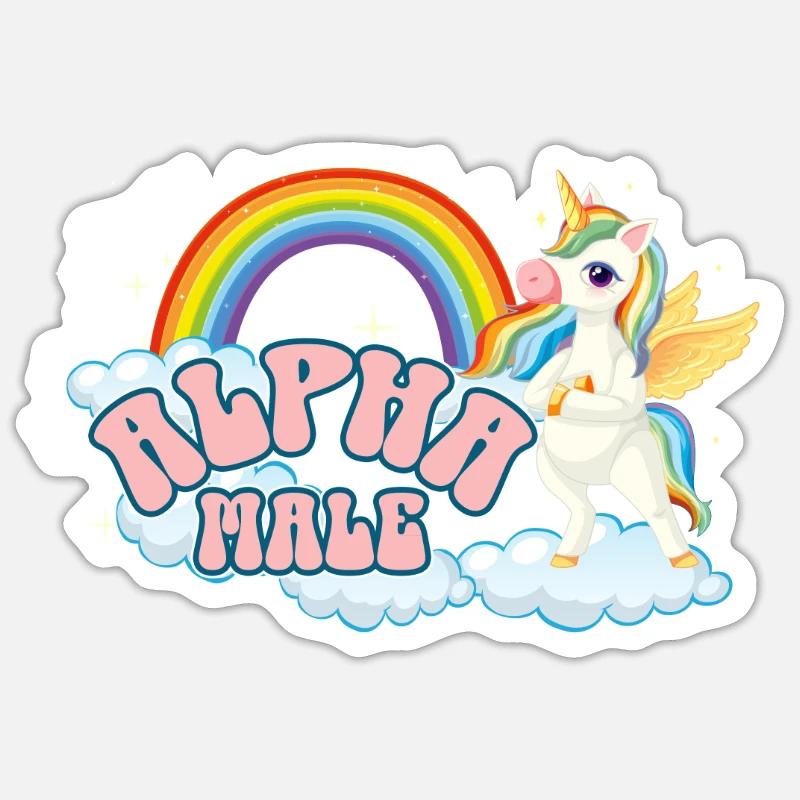 Alpha männlicher Einhorn Regenbogen peinlich Alpha - Sticker Größe S (10 x 10 cm) - Mattweiß