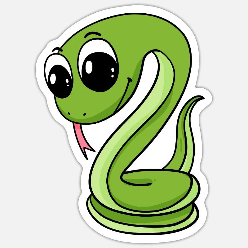 Serpent vert mignon - Sticker taille S (10 x 10 cm) - blanc mat