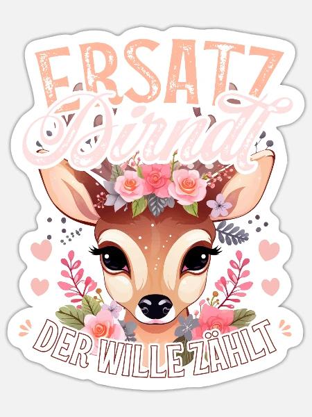 Tracht Ersatz Dirndl T-Shirt Damen Trachtenshirt - Sticker Größe S (10 x 10 cm) - Mattweiß