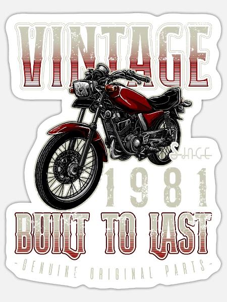 Vintage Motorrad Motorrad Motorrad Geburtstag 1981 - Sticker Größe S (10 x 10 cm) - Mattweiß
