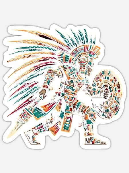 Aztekischer Krieger Mexikanische Azteken-Zivilisation - Sticker Größe S (10 x 10 cm) - Mattweiß