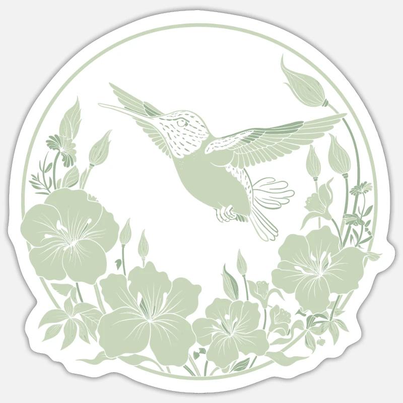 Fleurs de colibri - Sticker taille S (10 x 10 cm) - blanc mat
