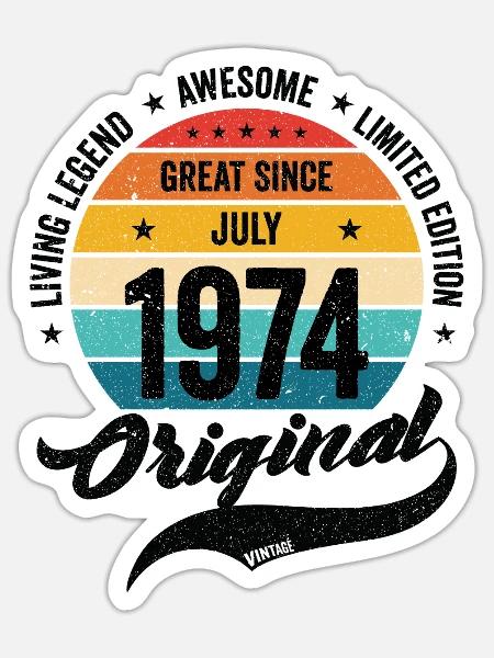 Retro 50 Jahre Juli 1974 Geburtstag Vintage Bday - Sticker Größe S (10 x 10 cm) - Mattweiß
