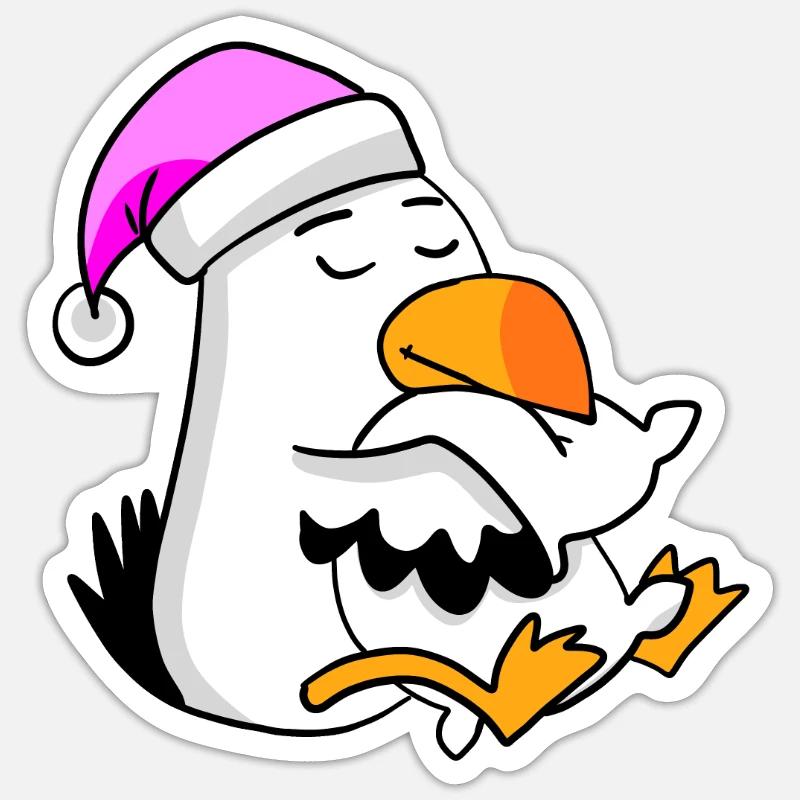 Möwe Müde Ausschlafen Schlafen Mädchen - Sticker Größe S (10 x 10 cm) - Mattweiß