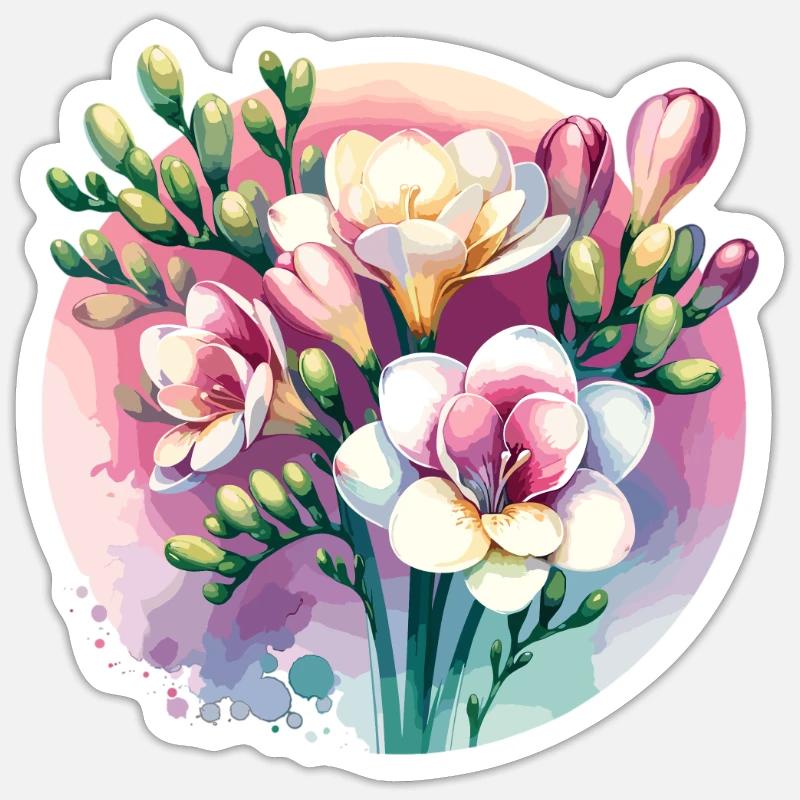 Freesien gezeichnet - Sticker Größe S (10 x 10 cm) - Mattweiß