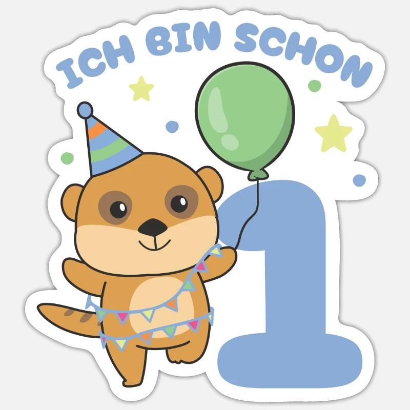 Ich bin schon 1 Erdmännchen Geburtstags Kinder - Sticker Größe S (10 x 10 cm) - Mattweiß