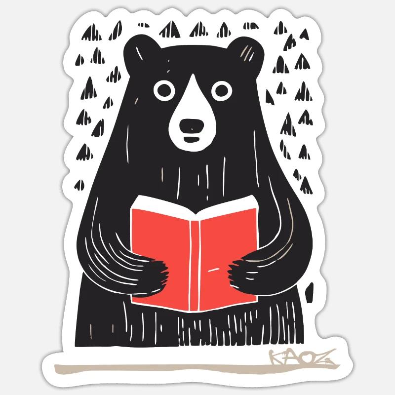 A Reading Bear - Sticker size S (10 x 10 cm) - white matte