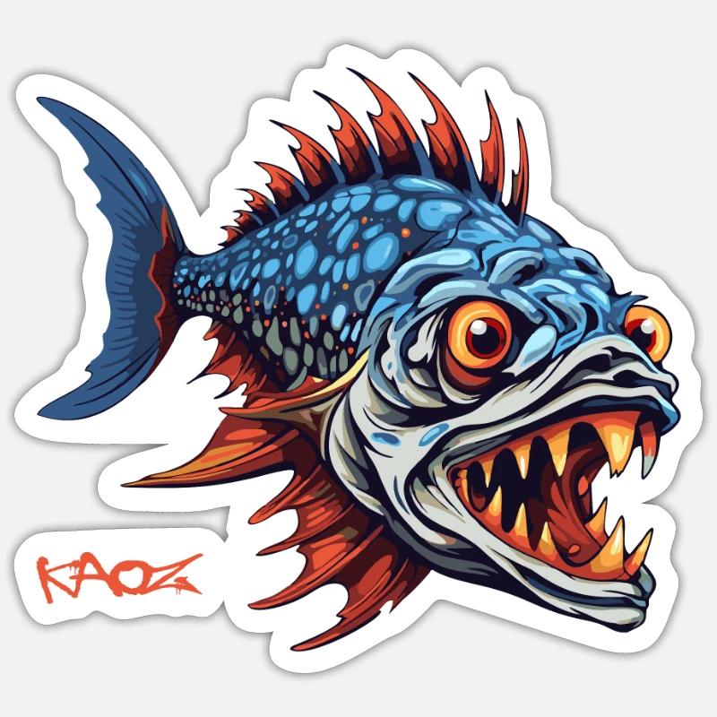 Hunter Predator Fish Cartoon Sticker size S (10 x 10 cm)