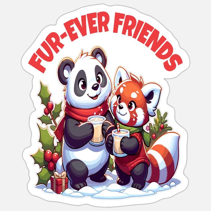 Winter Whimsy, Panda and Red Panda Pals Sticker size S (10 x 10 cm)