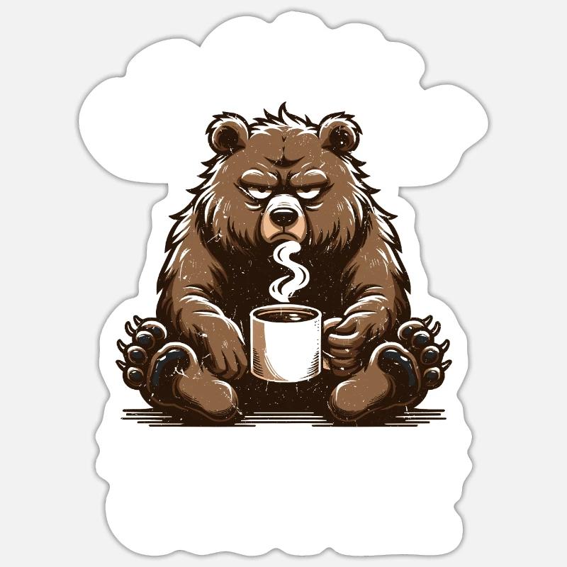 Grumpy Bear With Coffee Morning Mood Sticker size S (10 x 10 cm)