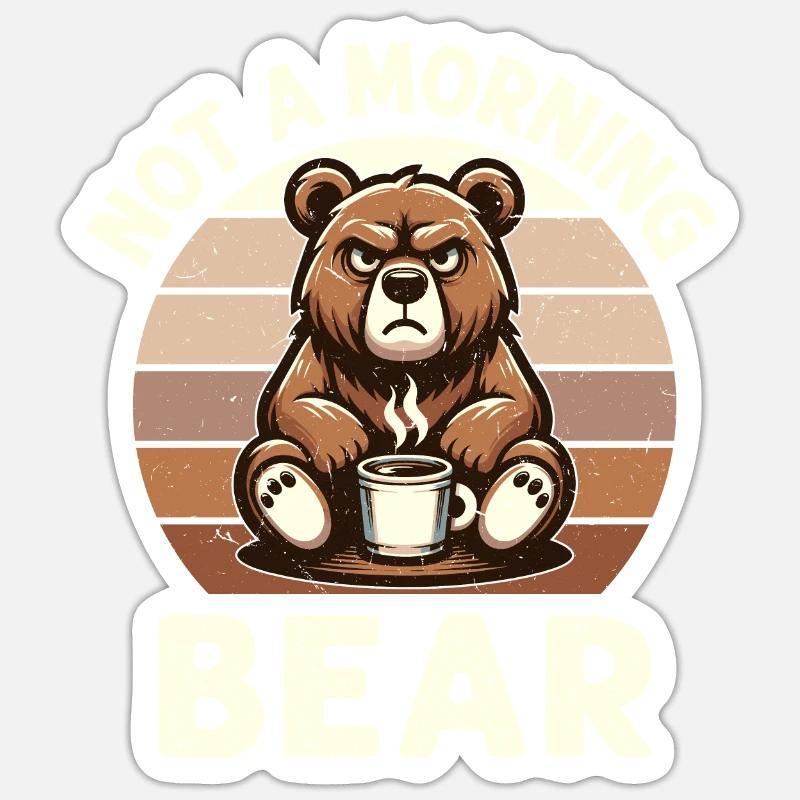 Grumpy Bear With Coffee Morning Mood Sticker size S (10 x 10 cm)