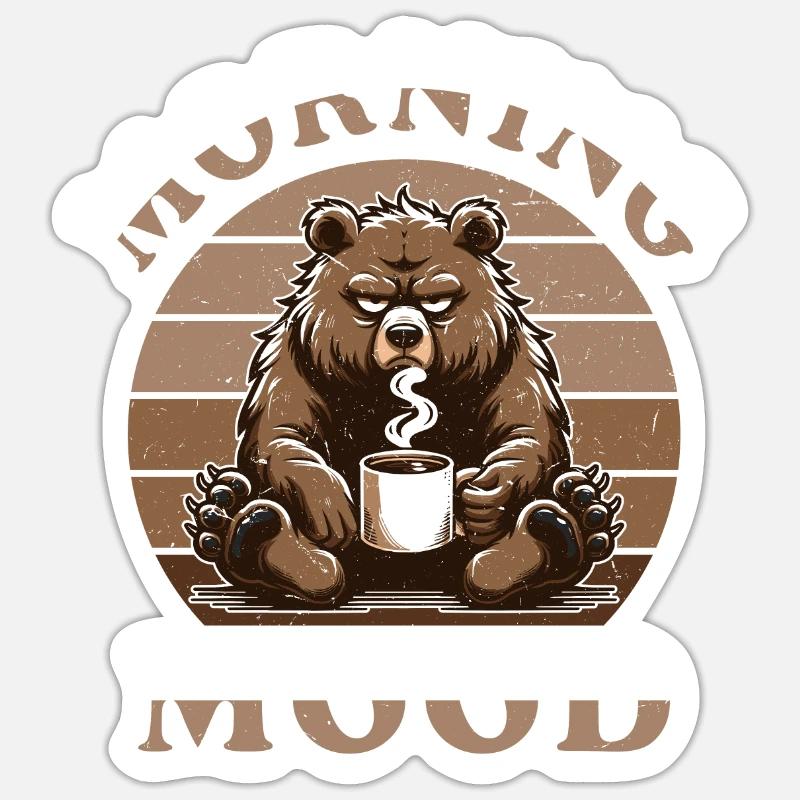 Grumpy Bear With Coffee Morning Mood Sticker size S (10 x 10 cm)