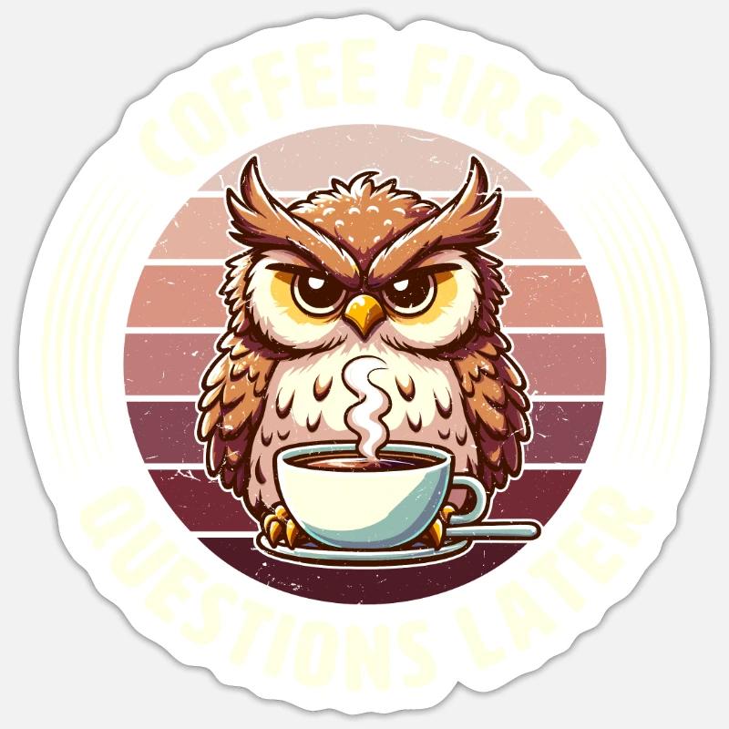 Mürrische Eule Mit Kaffee-morgenstimmung Sticker Größe S (10 x 10 cm)