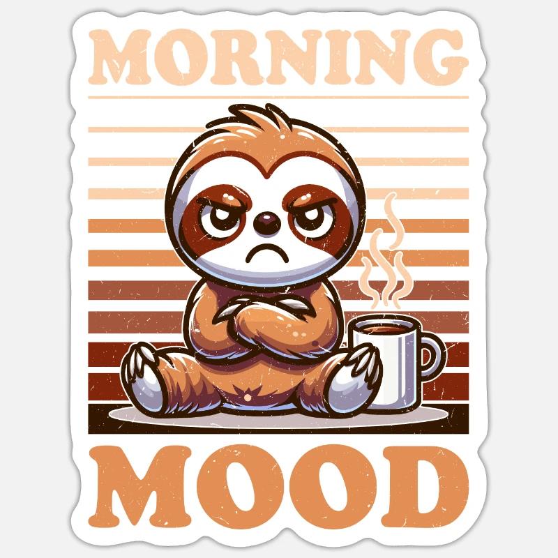 Grumpy Sloth With Coffee Morning Mood Sticker size S (10 x 10 cm)